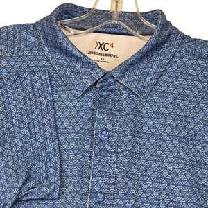 Johnston & Murphy XC4 Men's Shirt XL Blue Geometric Short Sleeve Button Up